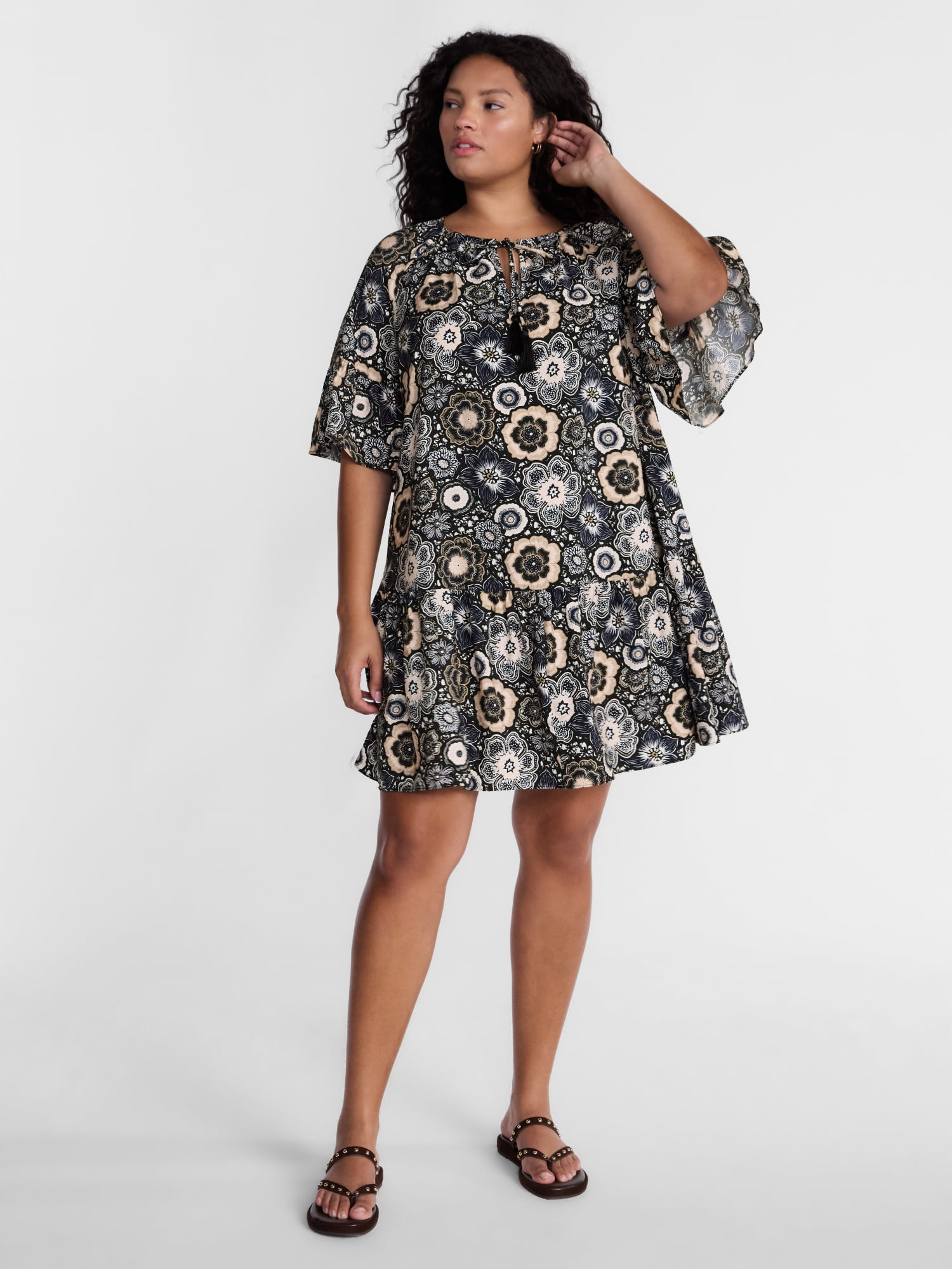 Terra and Sky Women's Split Neck Dress, Sizes 0X-5X