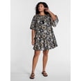 thumbnail image 2 of Terra & Sky Women's Plus Tie Front Mini Swing Dress with Short Puff Sleeves, Sizes 0X-4X, 2 of 5