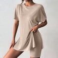 thumbnail image 2 of BOOMNY Womens 2 Peice Workout Shorts Sets Solid Short Sleeve Tops Gym Yoga Shorts Outfits for Women Summer Casual Matching Sets, 2 of 7