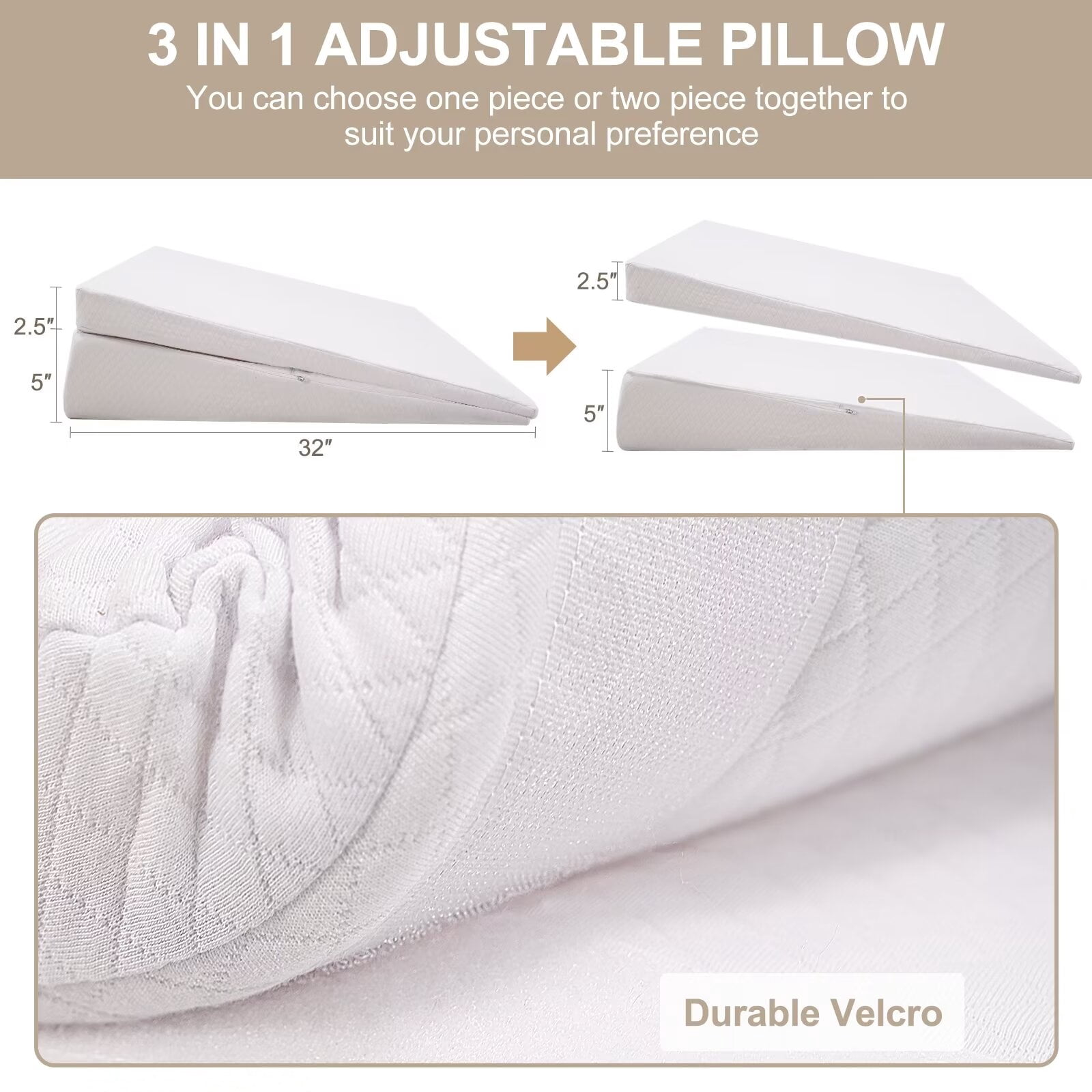 MOPHOTO Bed Wedge Pillow, Extra Large Memory Foam Bed Wedge Pillow, Twin Plus（39"*32"*7.5"）