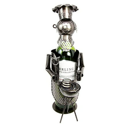 Atlantic Collectibles Sausage & Beef Patty BBQ King Grill Master Hand Made Metal Wine Bottle Holder Caddy Decor Figurine