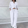 thumbnail image 7 of MIUOWANP Trendy Outfits for Women 2024 Womens Solid Color Retro Classic Versatile Minimalist Casual Cotton Linen Shirt Drawstring Wide Leg Plus Size Outfits Loungwear for Women Clearance , Size XXL White, 7 of 7