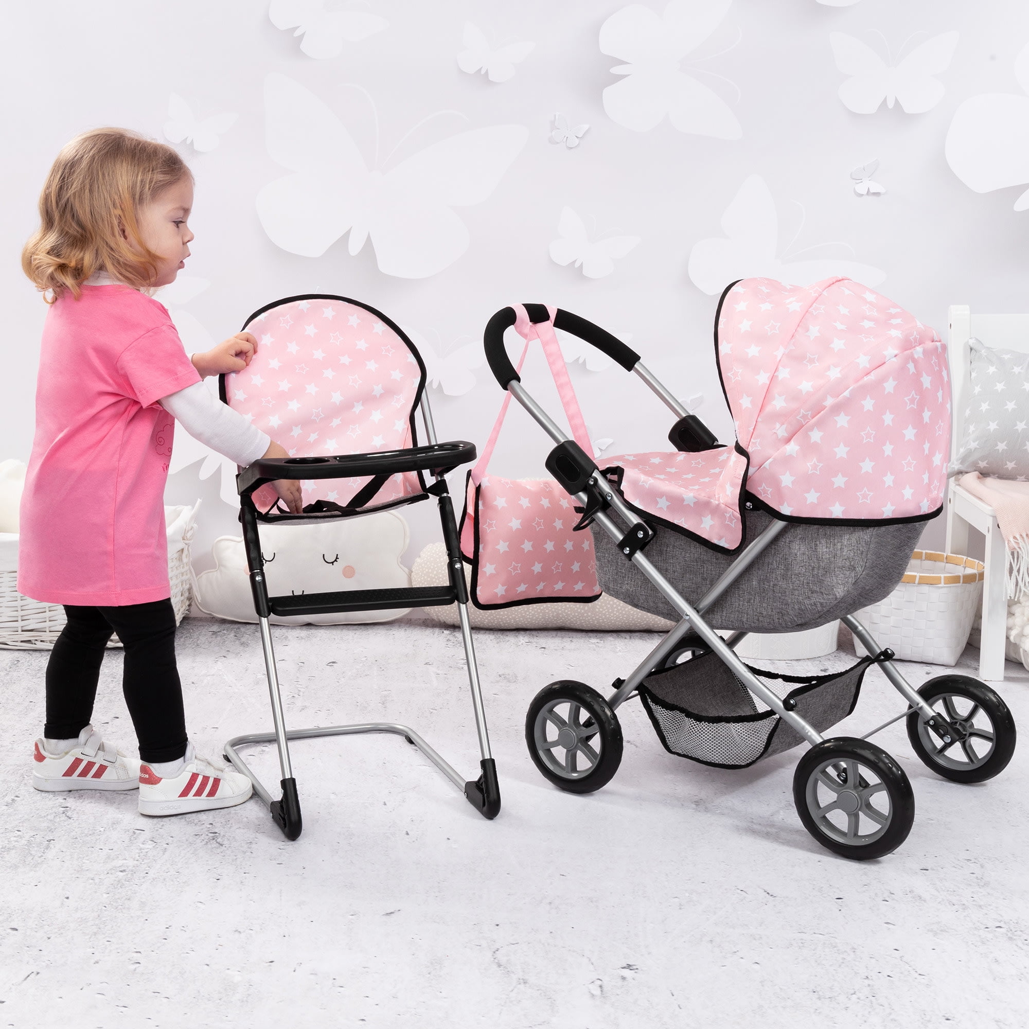 Bayer Design Dolls: Cozy 3 Piece Set - Pink, Grey, Stars - Folding