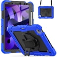 thumbnail image 2 of Case for iPad Air 5th Generation / iPad Air 4th Generation 10.9 inch with Screen Protector, 360 Degree Rotating Kickstand Hand Strap Shockproof Cover with Shoulder Strap, Blue, 2 of 7