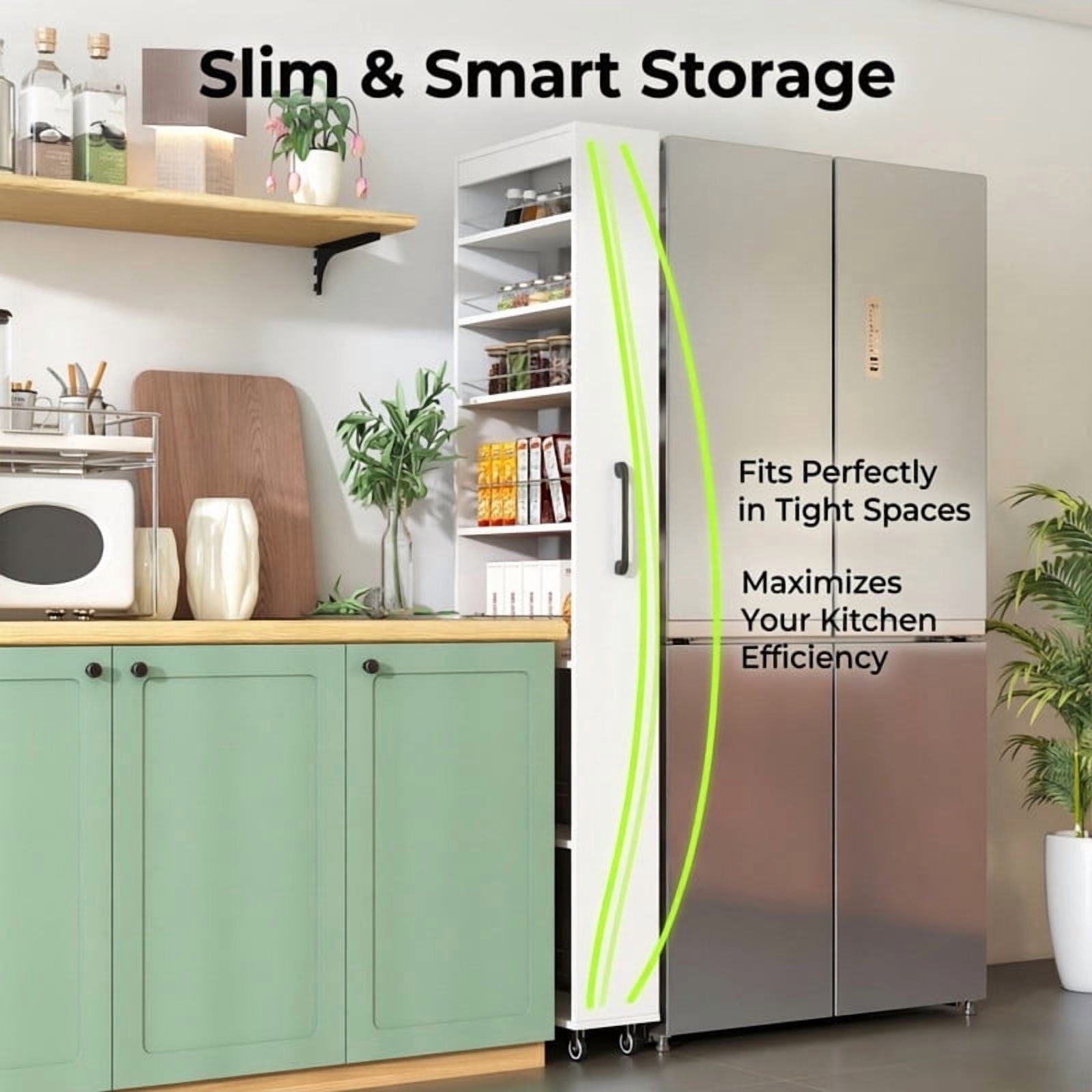71''H 7-Tier Pull-Out Storage Shelf Cabinet with Wheels, Kitchen Rolling Storage Rack Cart for Narrow Spaces