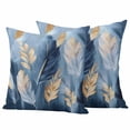 thumbnail image 2 of Pack of 2 Outdoor Pillow Covers 18x18 Inch Waterproof Blue Gold Feather Throw Pillow Covers,Decorative Couch Pillow Shams Protectors Modern Oil Painting Gradient White Patio Cushion Pillowcases, 2 of 8