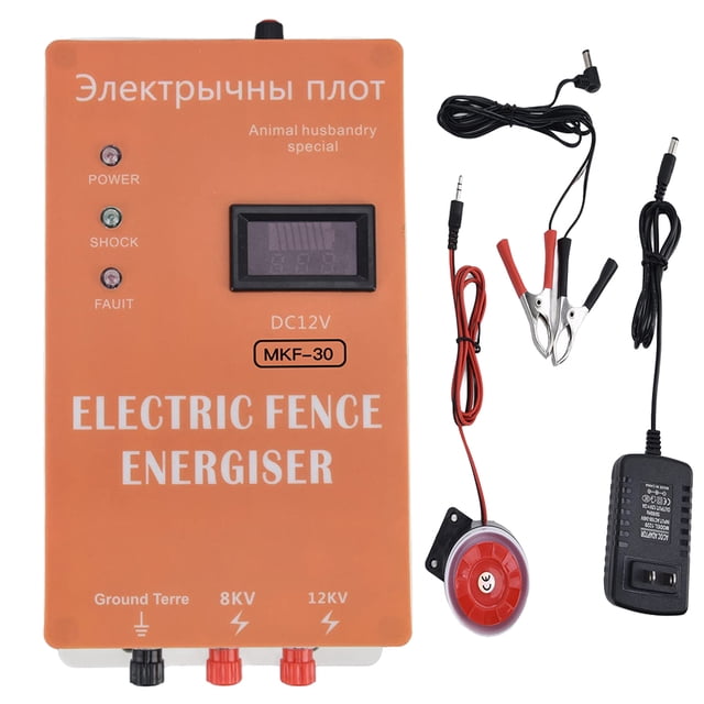 Energizador de cerca eléctrica, controlador de cerca eléctrica ajustable para prevenir animales salvajes, cría de ganado, jabalíes y caballos.