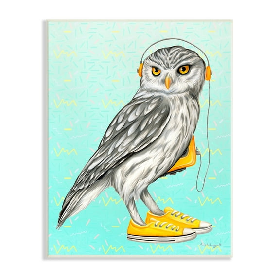 Stupell Industries Owl Wearing Yellow Sneakers Headphones Retro Pattern Graphic Art Unframed Art Print Wall Art, Design by Amelie Legault