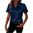 thumbnail image 2 of LVHAOGJOB Womens V Neck Tees Summer Short Sleeve Shirts Tunic Solid Color Tops for Ladies, 2 of 7