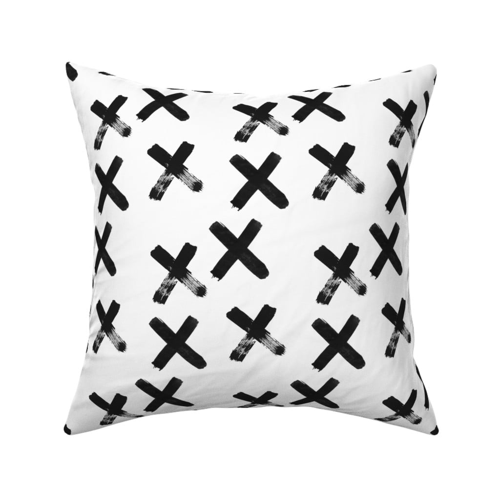 Square Throw Pillow, 18", Linen Cotton Canvas Black Watercolor Cross