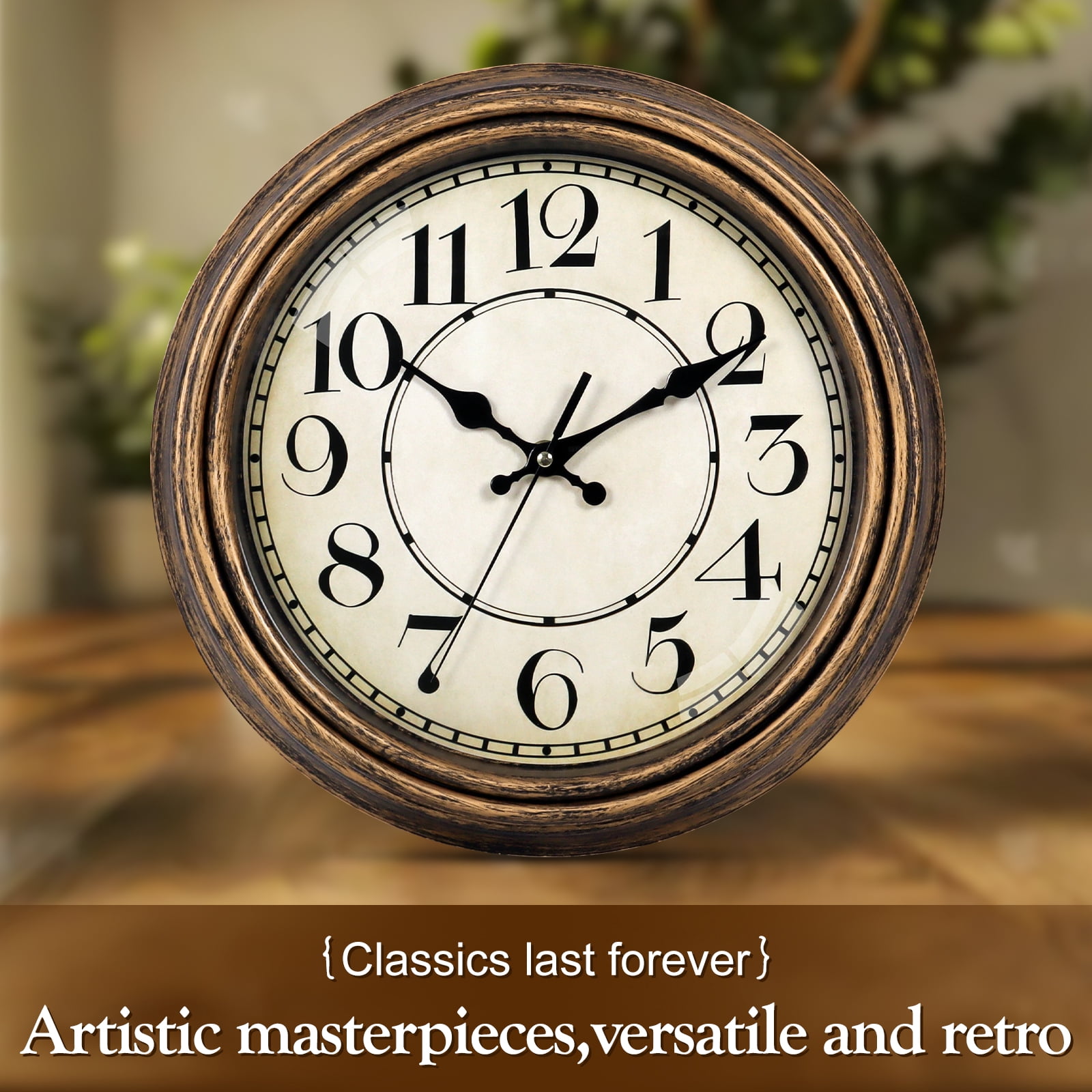 Geevon Retro Silent 12 Inch Wall Clock Non Ticking, Rustic Vintage Clock Quartz Decorative, Battery Operated for Kitchen/Office/Classroom/Bedroom/Living Room Decor