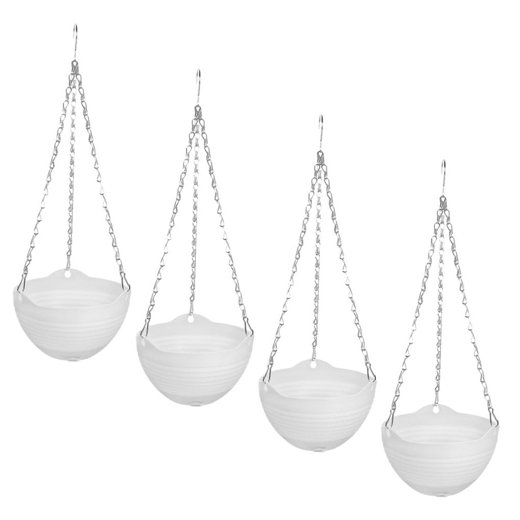 UPOUART Set of 4 White PVC Hanging Plant Holders for Indoor Plants, Balcony Flower Pots, Decorative Baskets for