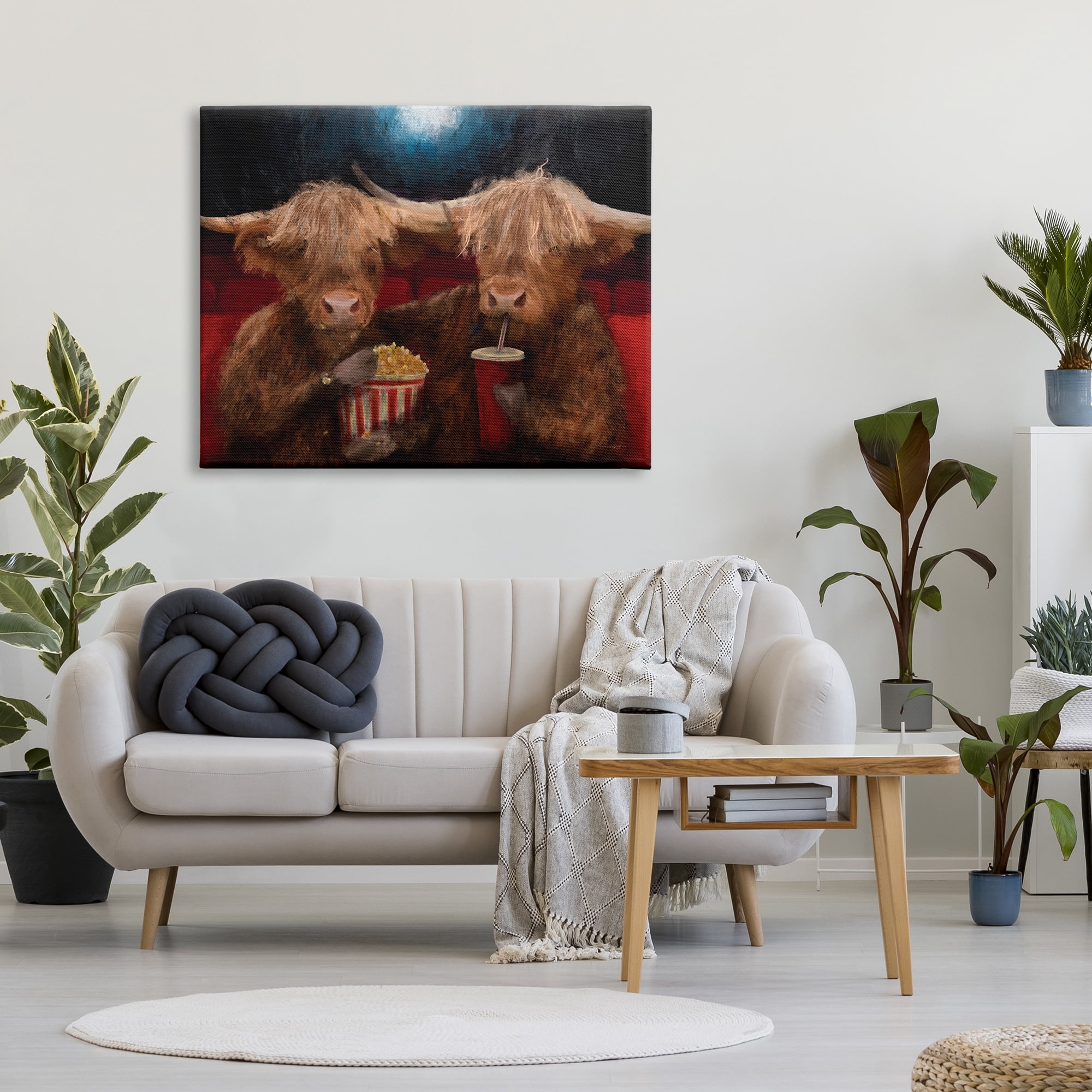 Stupell Industries Cattle in Movie Theater Animals & Insects Painting Gallery Wrapped Canvas Print Wall Art, 48 x 36