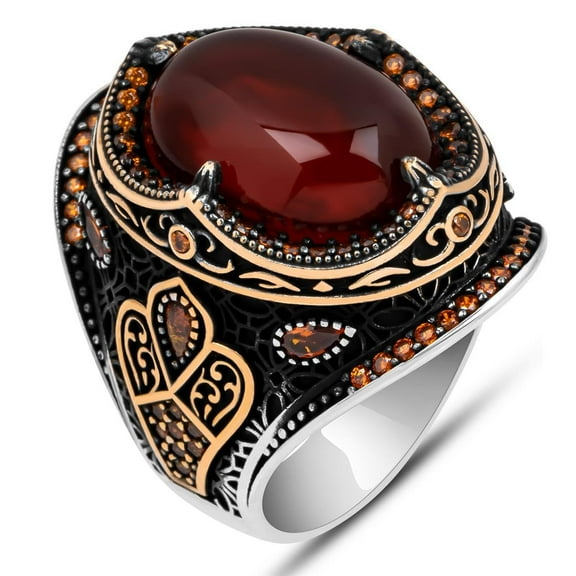 Handmade Mens Ring-Agate Stone Ring-Signet Ring Mens-Jewelry Gift For Mens-Silver Rings for Men-Agate Wedding Ring