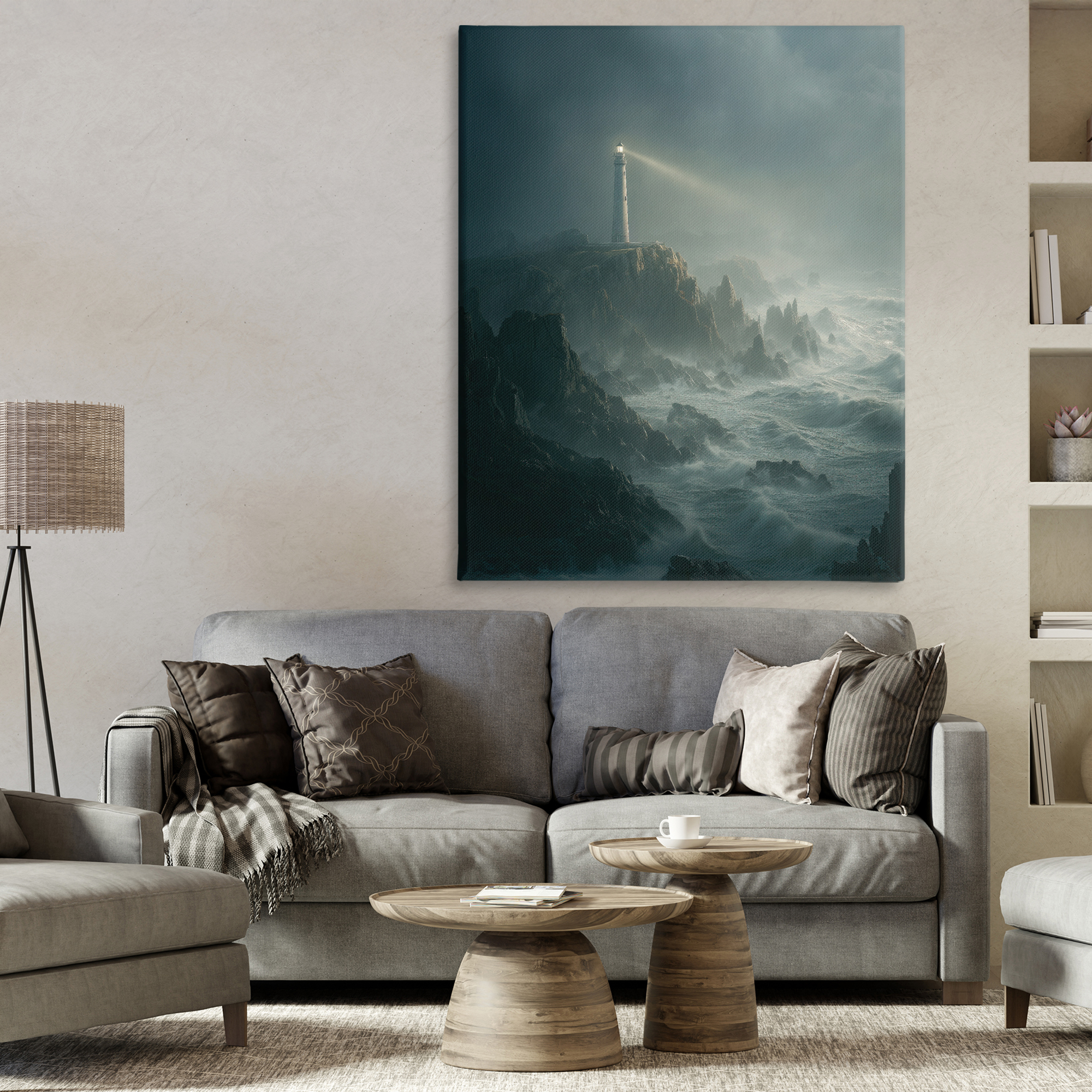 Lighthouse and Stormy Cliff Canvas Wall Art, design by Ziwei Li