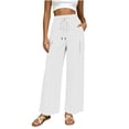 thumbnail image 5 of DYTTDG Women's Drawstring Wide Leg Pants | Casual Elastic Waist Solid Color Summer Trousers with Pockets, Loose Fit Lounge Pants, 5 of 8