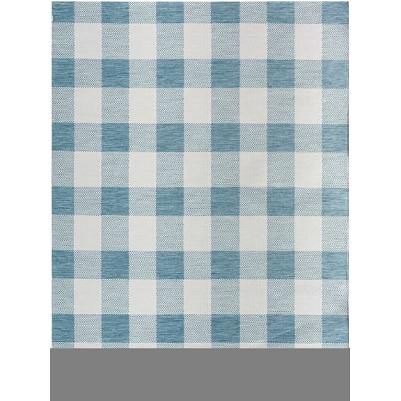 Mark&Day Outdoor Rugs, 5x7 Verena Modern Indoor/Outdoor Teal Checkered Rug, Non Shedding Pale Blue Off-White Carpet for Patio, Porch, Deck, Bedroom, Living Room or Kitchen (5'2" x 7')