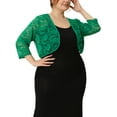 thumbnail image 4 of Agnes Orinda Women's Plus Size Elegant Hollow Out 1/2 Sleeve Crop Shrug 4X Green, 4 of 6