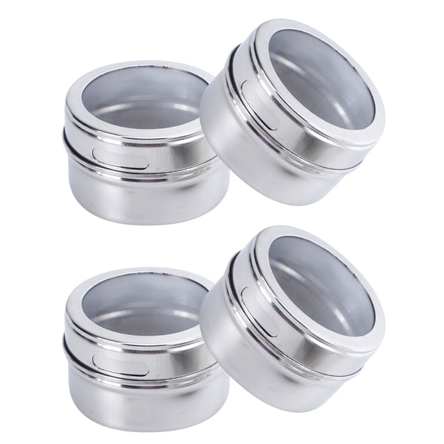 yulier 4 Pcs Pot à Épices Magnétique pour Réfrigérateur, Contenants d'Assaisonnement en Acier Inoxydable Muraux avec Couvercles Shaker pour Ranger Épices et Poudres d'Assaisonnement
