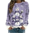 thumbnail image 2 of Women's Vintage Christmas Animal Graphic Round Neck Sweatshirt, Ugly Sweater Long Sleeve Casual Pullover Top, Holiday Party Fashion Blouse,Purple,M, 2 of 6