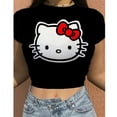 thumbnail image 2 of Sesy Débardeur Col Rond Lacé Court Haut d'Été pour Femmes HELLO KITTY Mode Décontractée T-shirt Manches Courtes tzw, 2 of 6