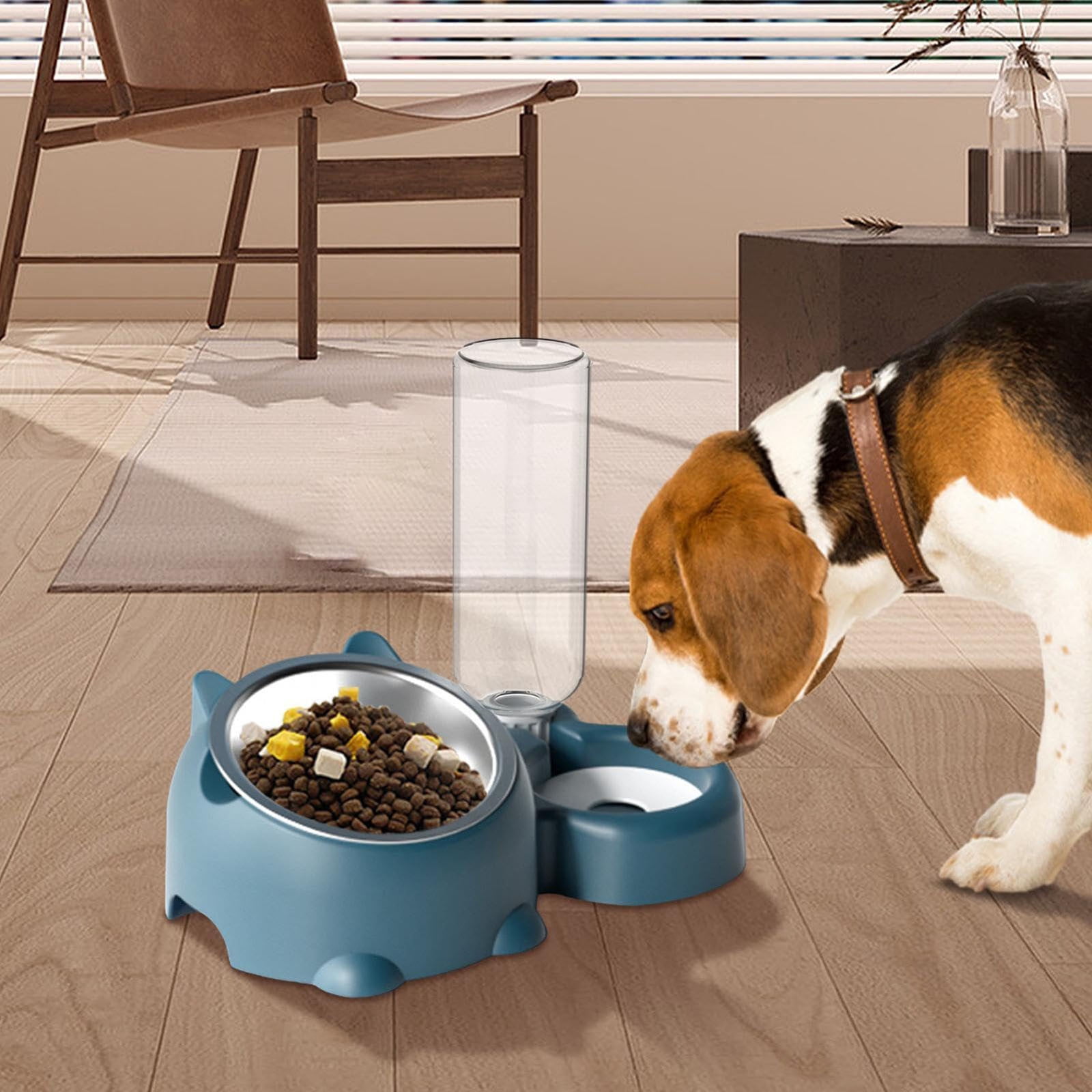 Double Pet Bowl Set with Automatic Water Dispenser - Stainless Steel Detachable Food & Water Bowls for Cats/Dogs - No-Spill Gravity Feeder for Puppies, Kittens & Small Pets