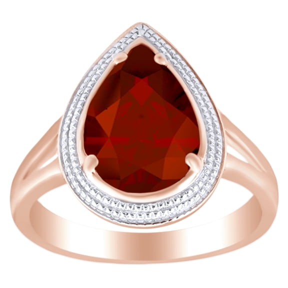 AFFY 2.85 Ct Pear Shape Simulated Garnet Solitaire Ring in 14k Rose Gold Over Sterling Silver Ring Size - 10.5