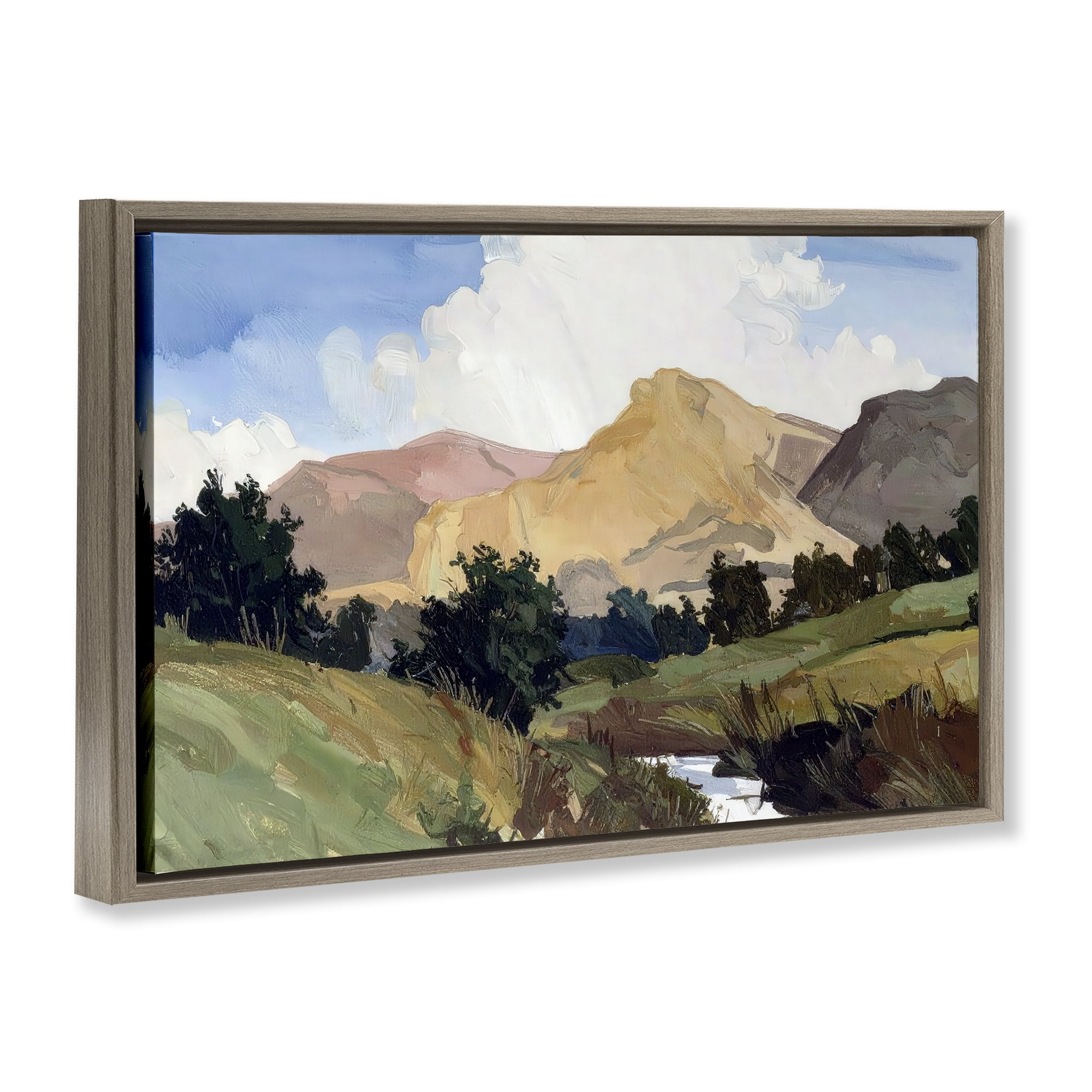 Stupell Industries River Mountain Divide Brown Framed Floater Canvas Wall Art, design by Alonza Saunders