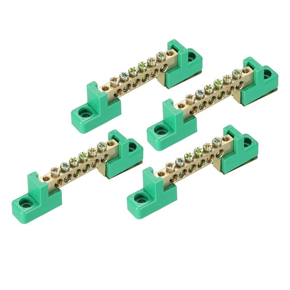 Terminal Ground Bar Screw Block Barrier Brass 6 Positions Green Pack of 4