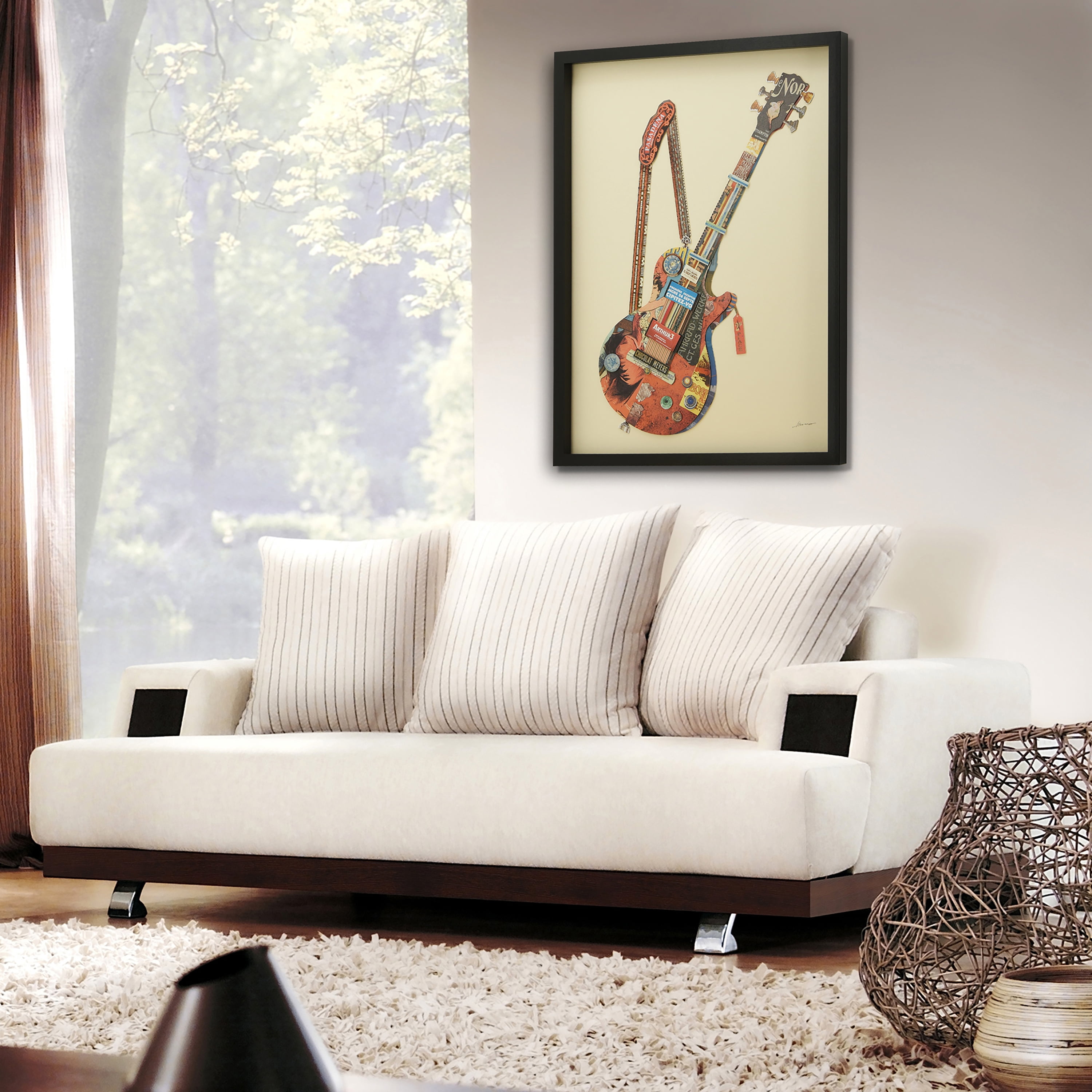 "Electric Guitar" Dimensional Collage Framed Graphic Art Under Glass Wall Art