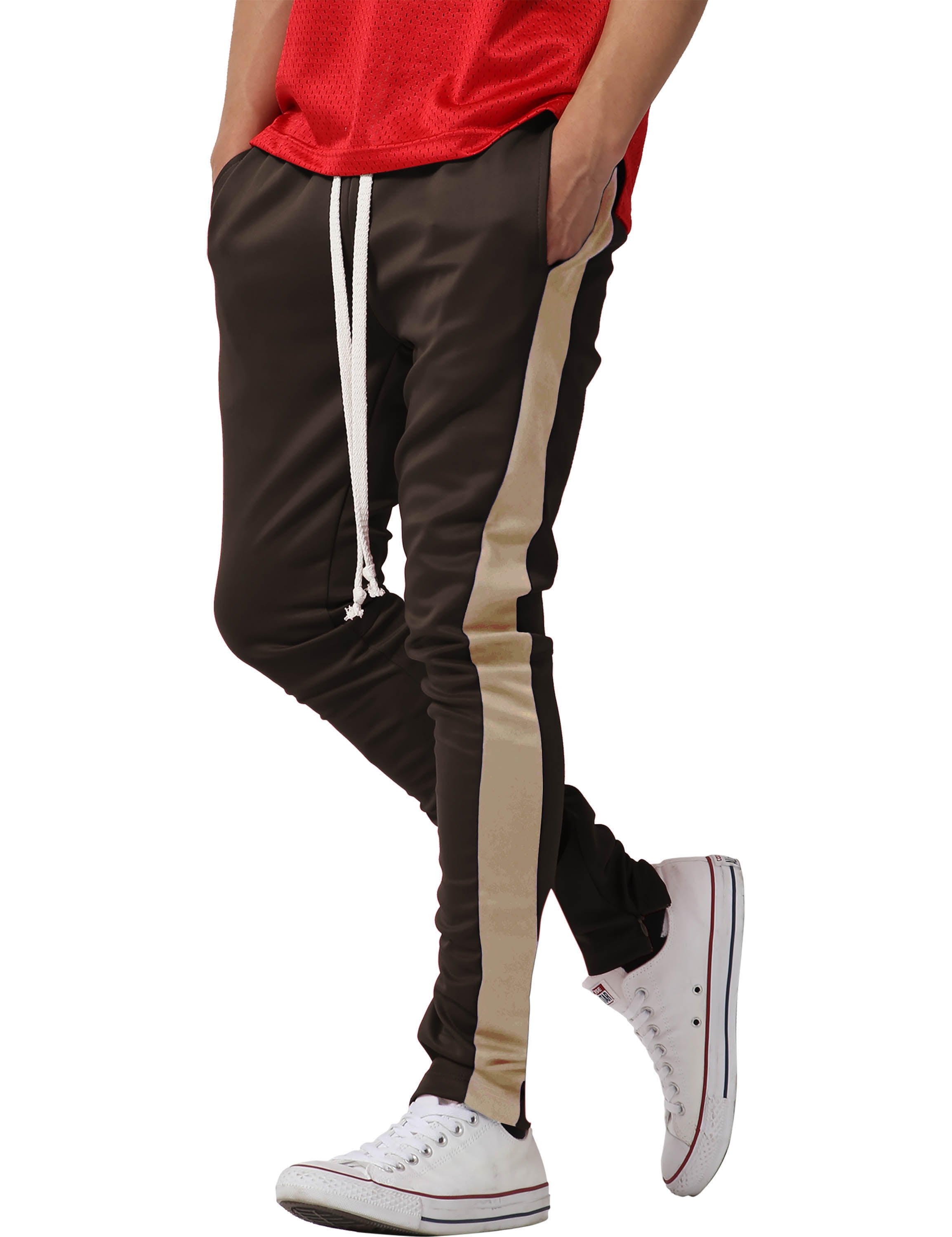 Ma Croix - Ma Croix Mens Stripe Track Zipper Pants Two Tone Skinny Fit Elastic Athletic Training