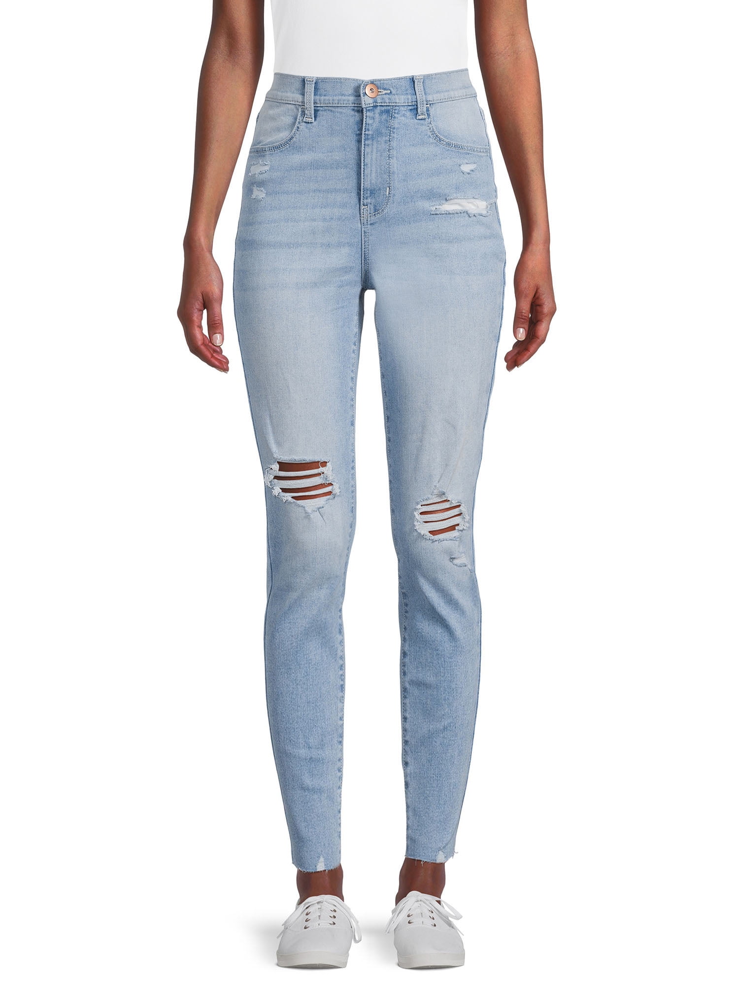 No Boundaries Juniors Destructed Curvy Slim Jeans