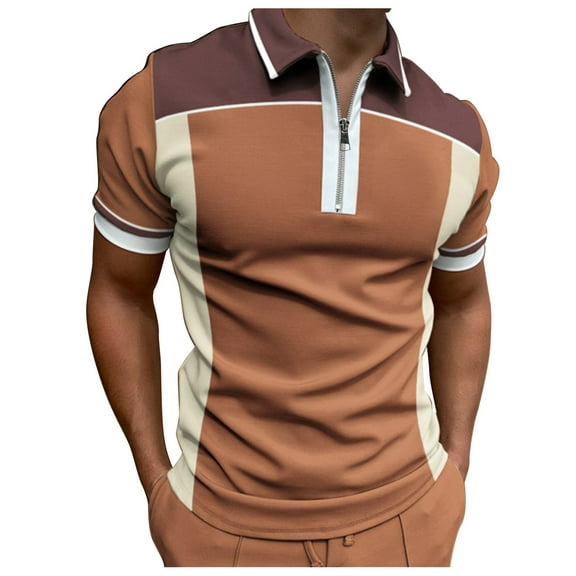 adviicd Men Tops Fashion Polo Shirts For Men Men Polo Shirt Slim Fit Short Sleeve Cotton Golf Shirt Solid Performance Casual T-Shirts Khaki L
