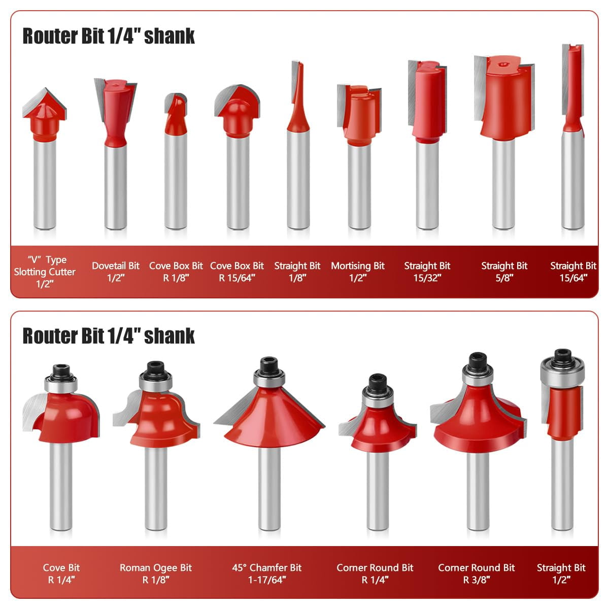 15Pcs 1/4in Shank Carbide Router Bit Set for Woodworking - Engraving and Cutting Tools for Wood