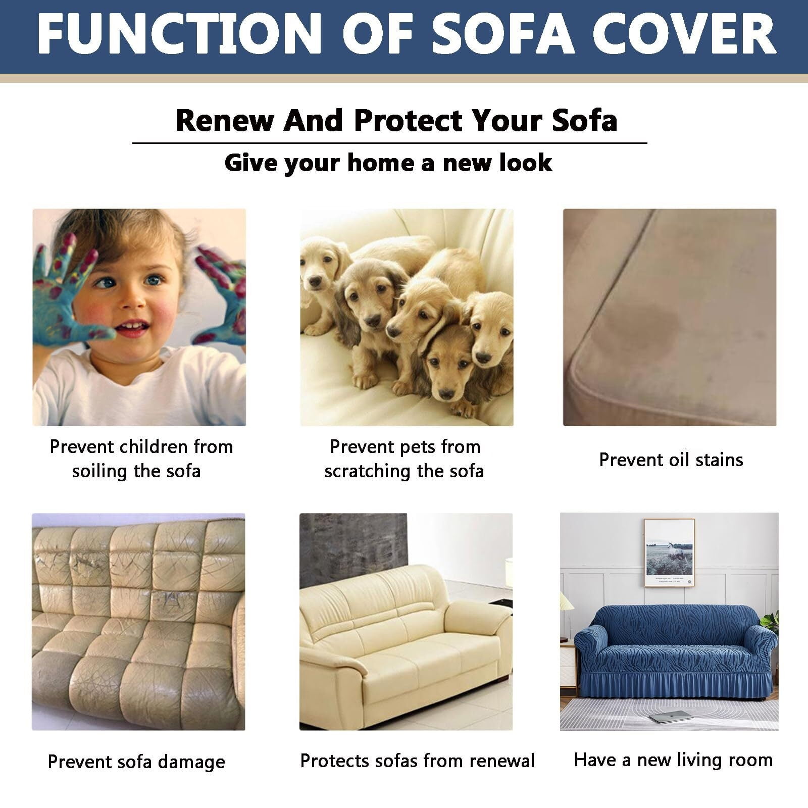 BH-JJSMGS 1 Piece Polyester Couch Cover Universal High Stretch Durable Sofa Cover Machine Washable Furniture Protector with Skirt for Living Room