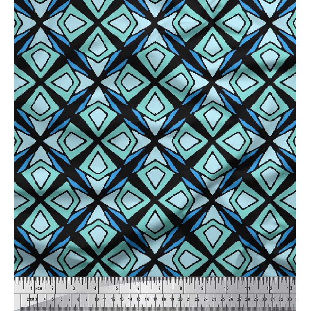Soimoi Black Rayon Fabric Arrow & Diamond Geometric Print Fabric by the Yard 42 Inch Wide