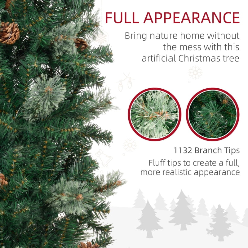 Alvantor Christmas Tree Unlit Pencil with Pine Cones & Realistic Branches 27.5"x27.5"x112.3" 9.5ft Green