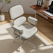 HomeZeer Executive Mid Century Modern Office Chair, White Linen Fabric with Memory Foam Wide Seat, Split Back, Padded Arms & Adjustable Height, Vintage Desk Chair for Home Office, Wheels Included