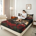 thumbnail image 5 of Feelyou Romantic Couple Tiger Twin Sheet Sets, 3D Jungle Animal Twin Fitted Sheet, Valentines Day Rose Flat Sheet, Breathable Home Decor, 3-Piece, 5 of 8