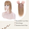 thumbnail image 3 of MY-LADY Clip In Remy Topper Hairpiece With Bangs Human Hair Clip On Toupee Wispy Bangs For Women Middle Part With Hair Loss Thinning Hair #27 Dark Blonde, 3 of 7