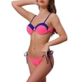 thumbnail image 4 of Conjuntos de bikini de color contrastante INSPIRE CHIC para mujeres, 2 piezas, parte superior de tirantes espagueti y parte inferior triangular, trajes de baño en rosa rojo-azul pequeño, 4 of 5