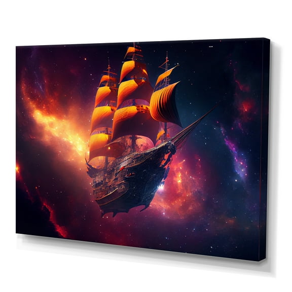 Designart Ship Cruise Into The Galaxy II Canvas Wall Art