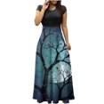 thumbnail image 2 of TIMIFIS Robes Maxi d'Halloween pour Femmes à Manches Courtes, Col Rond, Vintage, Halloween, Horreur, Citrouille Imprimée, Fête, Bal, Longue Robe Automne/hiver s, 2 of 5