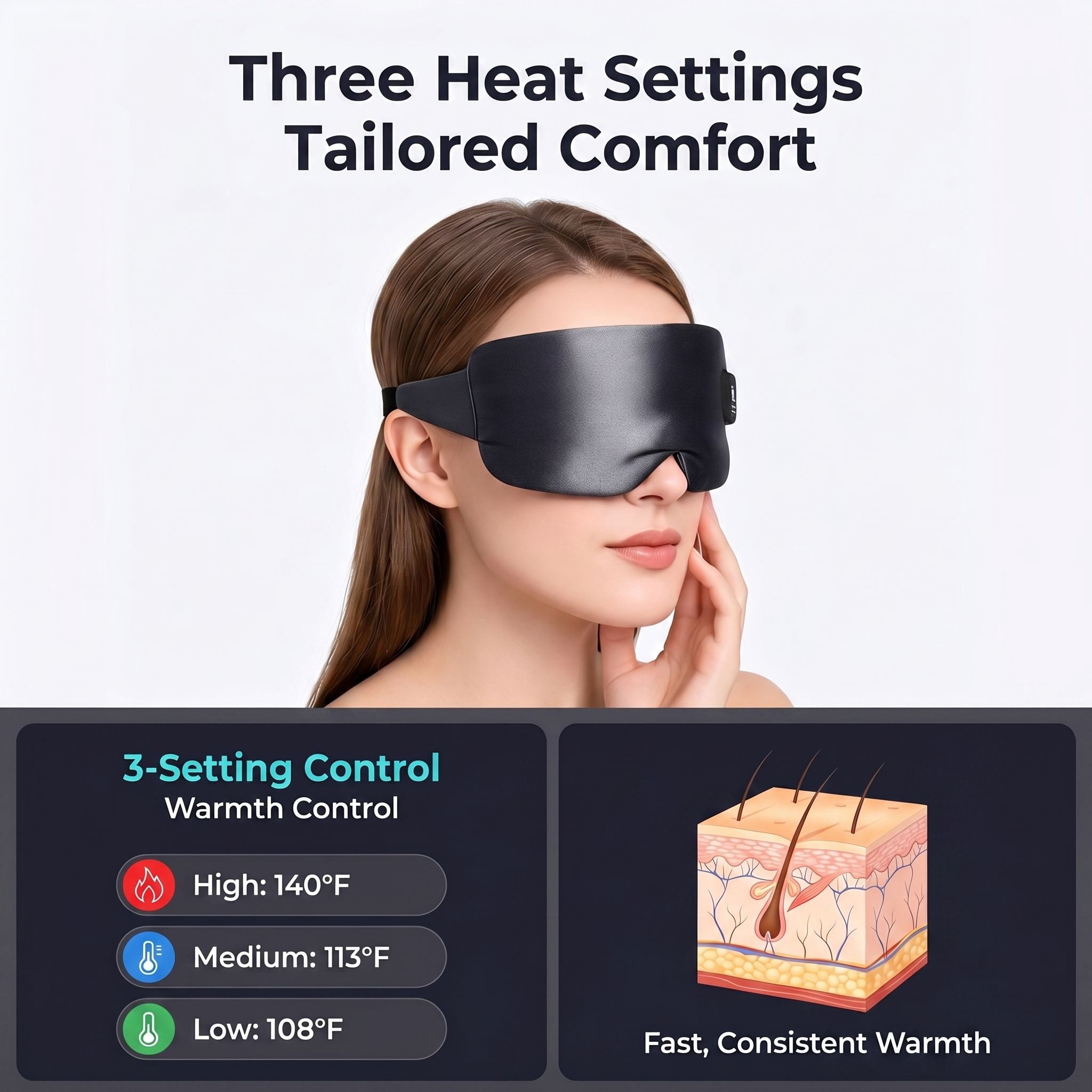 FACEMOON Silk Heated Eye Mask Cordless Comfort for Dry Eyes Warm Moist Heat Therapy Washable Blue