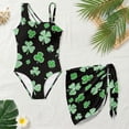 thumbnail image 4 of Xixirimido Shamrocks Black Print Girls One Piece Swimsuits Cutout Bathing Suit with Cover Up Skirt Quick Dry Beach Swimwear with Adjustable Strap, Size 7-8 Years, 4 of 7