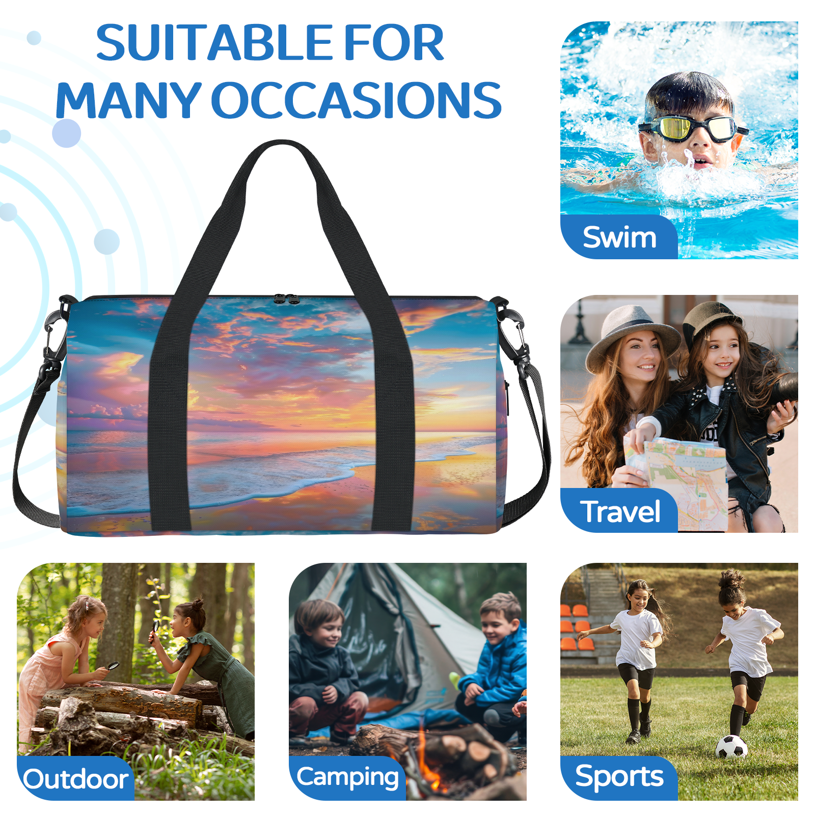 Herdesigns Hawaiian Beach Themed Gym Bag for Women, Duffle Bag for Travel Sport, Lightweight Waterproof Carry on Weekender Overnight Dance Yoga Workout Bags