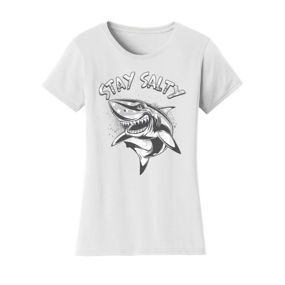 Gravity Trading Womens Stay Salty USA Shark Solar Color Changing Shirt Sun Tee, White X-Large