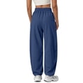 thumbnail image 4 of Sundazz Barrel Sweatpants Women Baggy Wide Leg Sweat Pants Drawstring Workout Pants with Pockets, XS-XL, 4 of 7