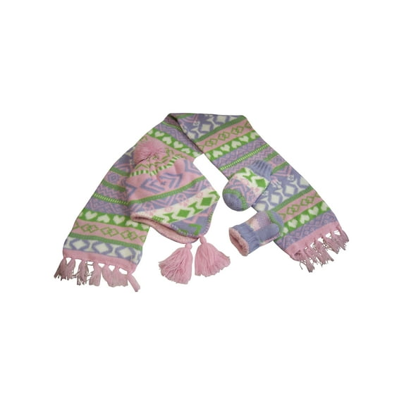 N'Ice Caps Little Girls Sherpa Lined Geo Print Hat Scarf Glove Knitted 3 Piece Winter Set - Pink