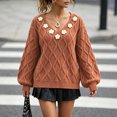 thumbnail image 2 of Edvintorg Womens Sweaters Floral Long Sleeve Casual Knit Sweater V Neck Loose Pullover Top Womens Fashion Brown XL, 2 of 6